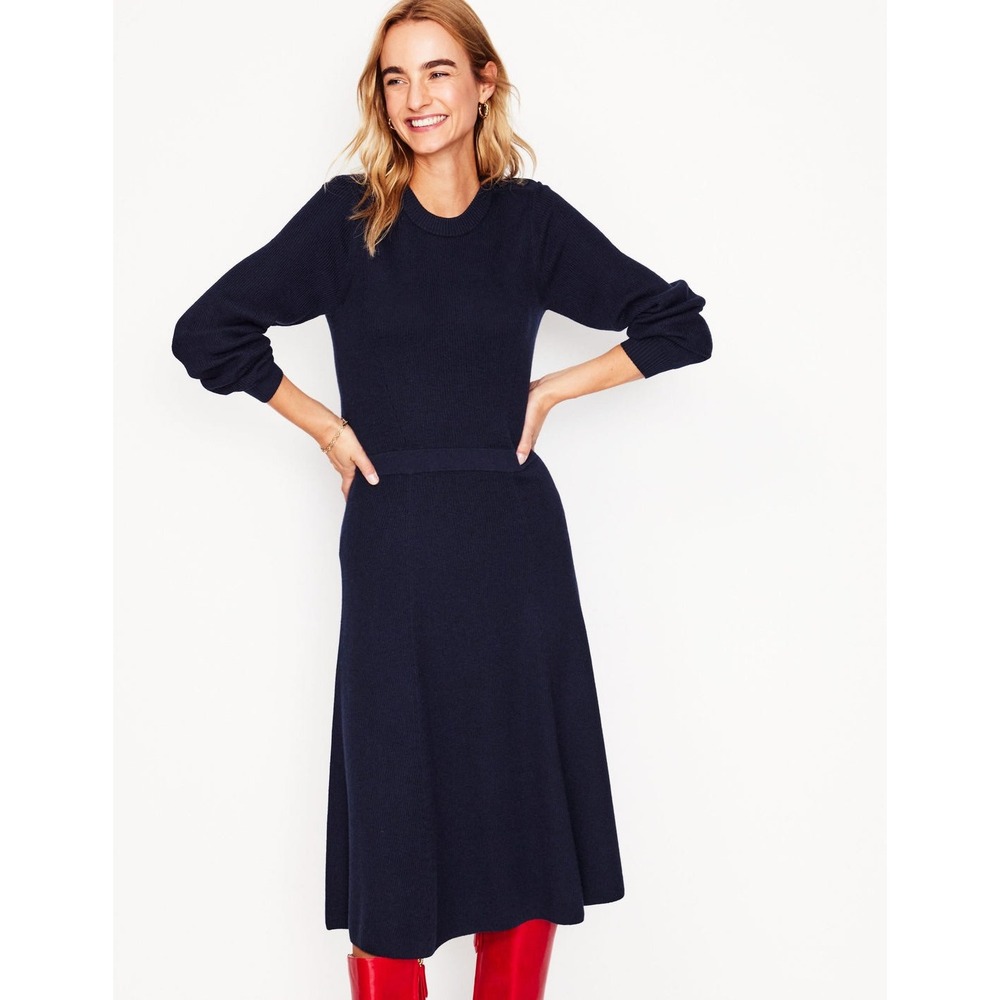 NWT Boden Sweater Dress Sz 20/22 Long Sleeve Crew Neck Button Shoulder Wool Blnd